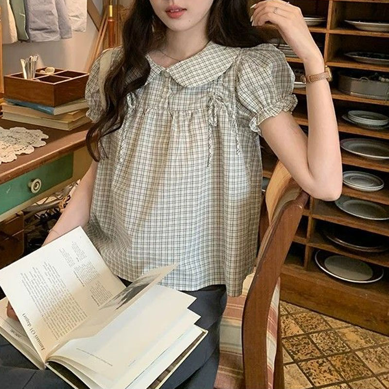 Vintage Collectible Buttons - Blusa de Mujer Estilo Preppy Coreano